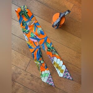 Hermes Orange and Multicolor Twilly Scarf